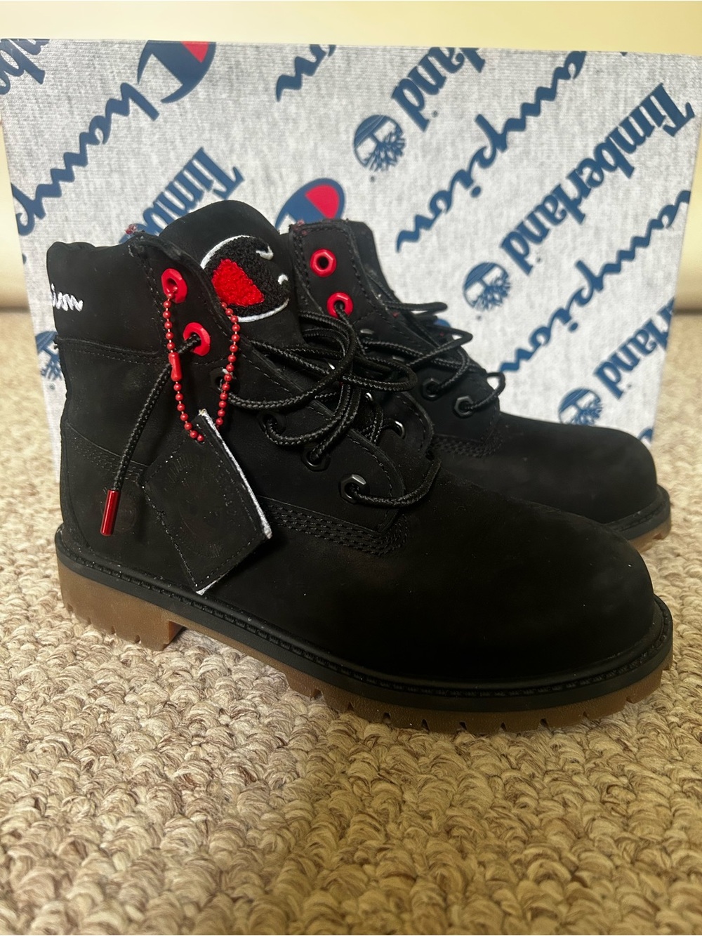 Timberland x Champion Black Nubuck Boots Children Kids Size Primaloft 2Y